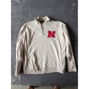Vantage Nebraska Cornhuskers Mens 2XL Quarter Zip Pullover Sweater Cream Knit
